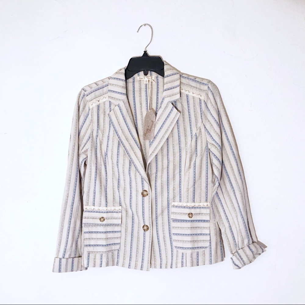 Striped crochet bohemian hippie blazer jacket